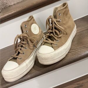 Converse Chuck Taylor Platform High-Top Sneakers in Tan Suede